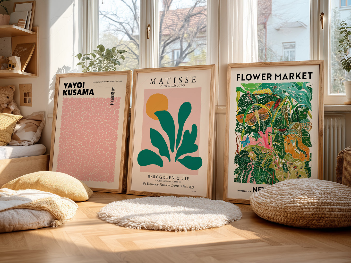 Henri Matisse, Modern Gallery Wall, Henri Matisse, Yayoi Kusama, Flower Market New York, Set of 3 Prints