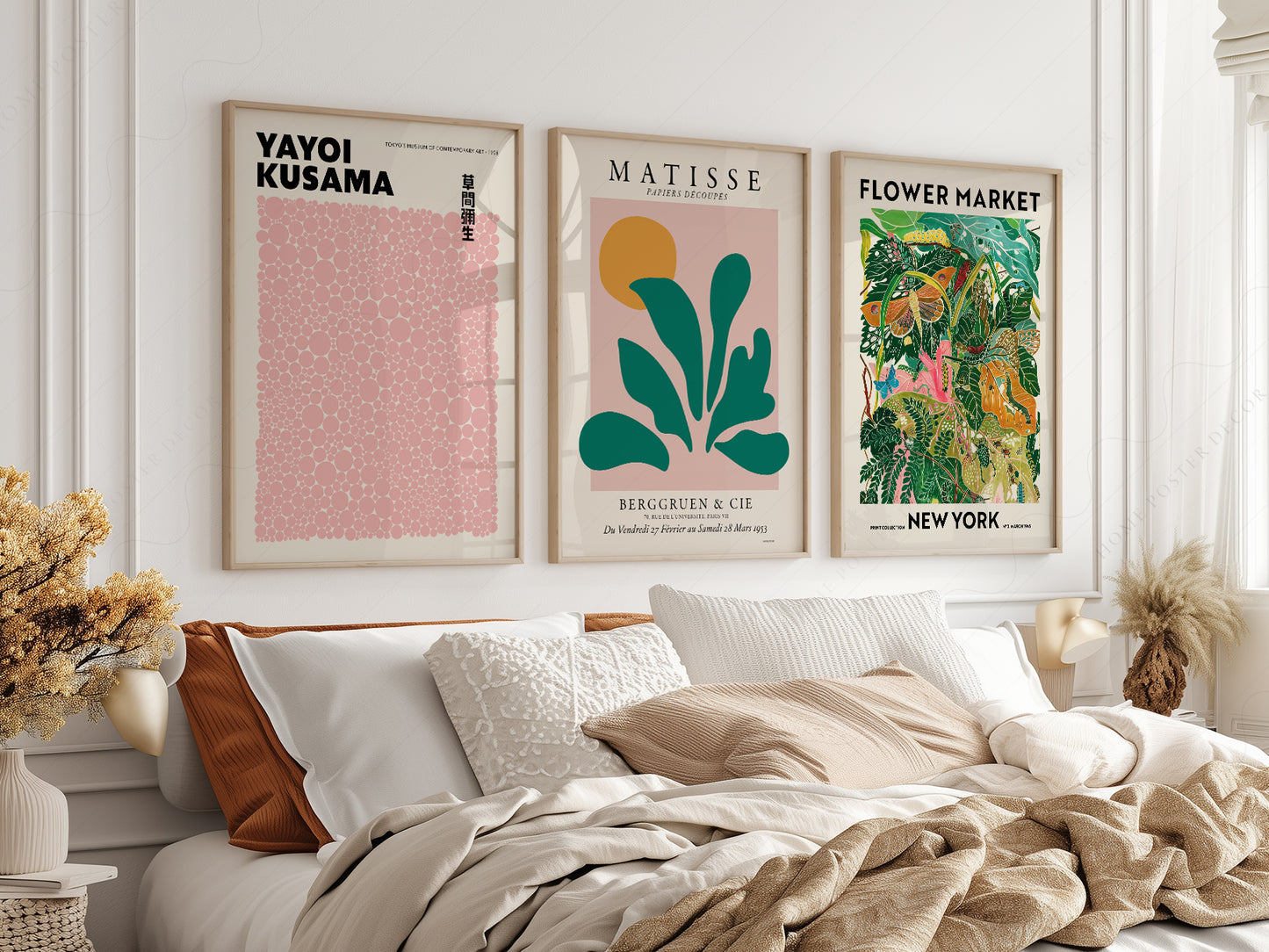 Henri Matisse, Modern Gallery Wall, Henri Matisse, Yayoi Kusama, Flower Market New York, Set of 3 Prints