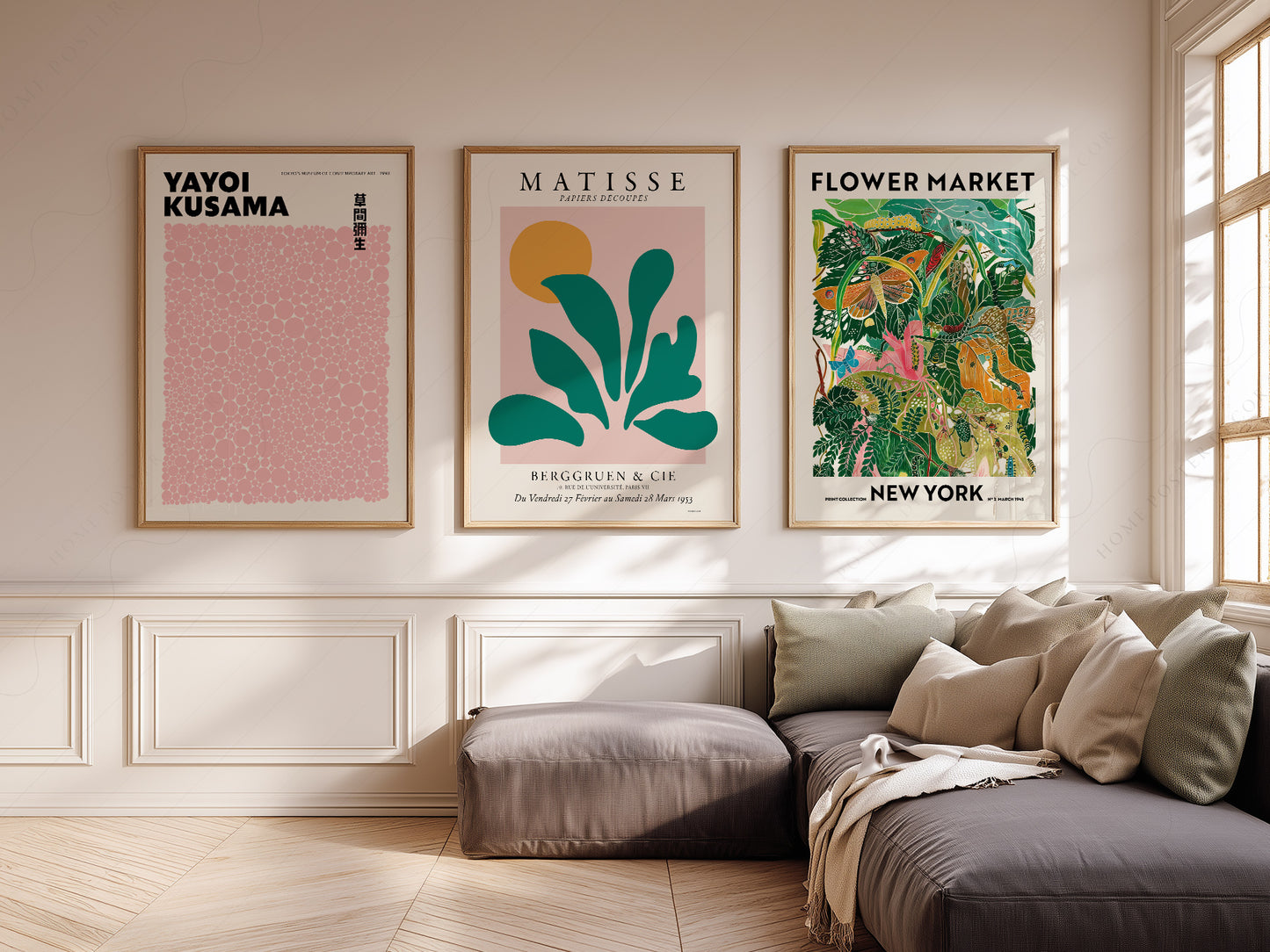 Henri Matisse, Modern Gallery Wall, Henri Matisse, Yayoi Kusama, Flower Market New York, Set of 3 Prints