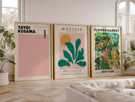 Henri Matisse, Modern Gallery Wall, Henri Matisse, Yayoi Kusama, Flower Market New York, Set of 3 Prints