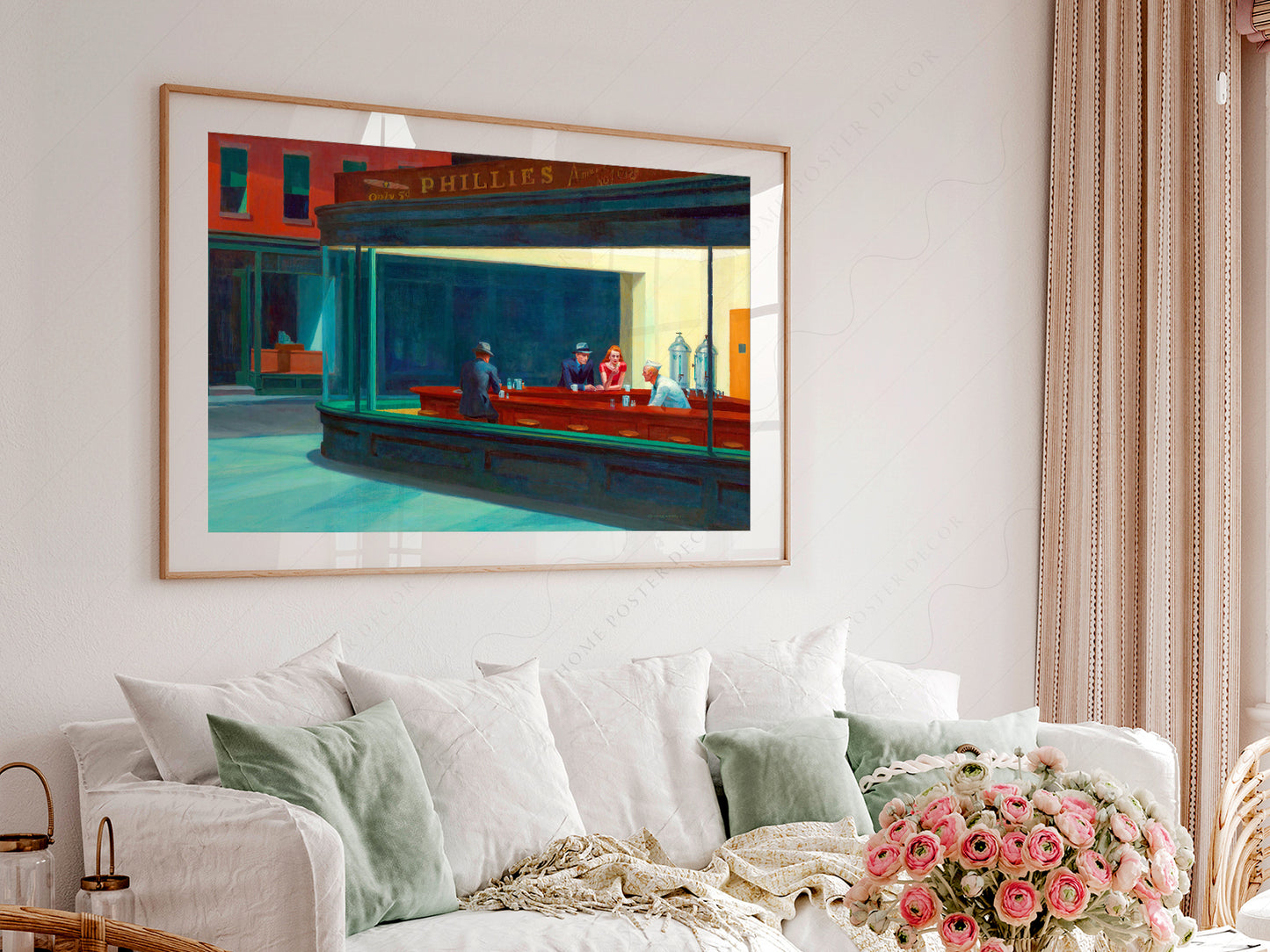 Gallery wall featuring Edward Hopper Nighthawks fine art print