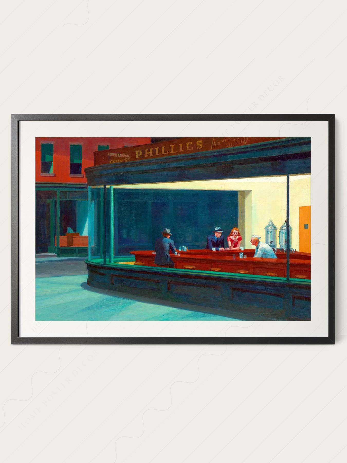 Gallery wall featuring Edward Hopper Nighthawks fine art print