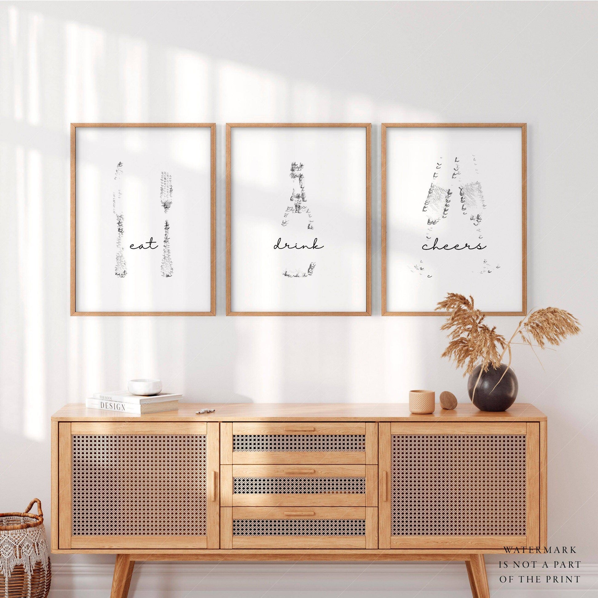 Drink Eat Cheers, Set of 3 Prints, Wall art for Dining room or Kitchen