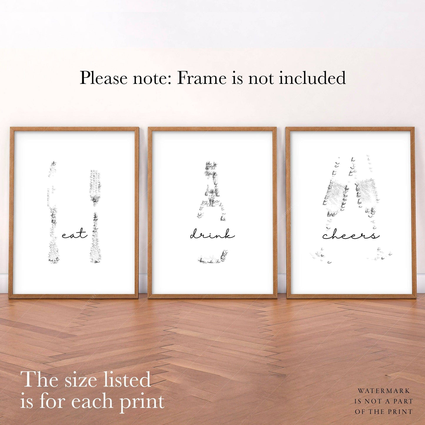 Drink Eat Cheers, Set of 3 Prints, Wall art for Dining room or Kitchen