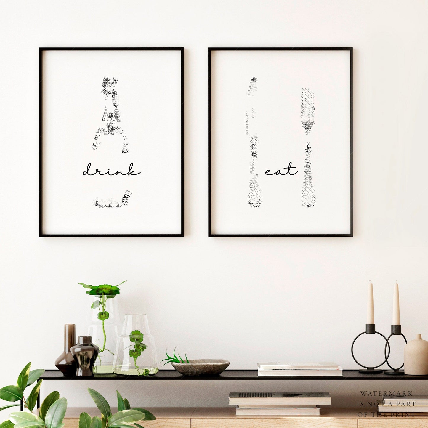 Drink Eat Poster, Set of 2 Prints, Wall art for Dining room or Kitchen