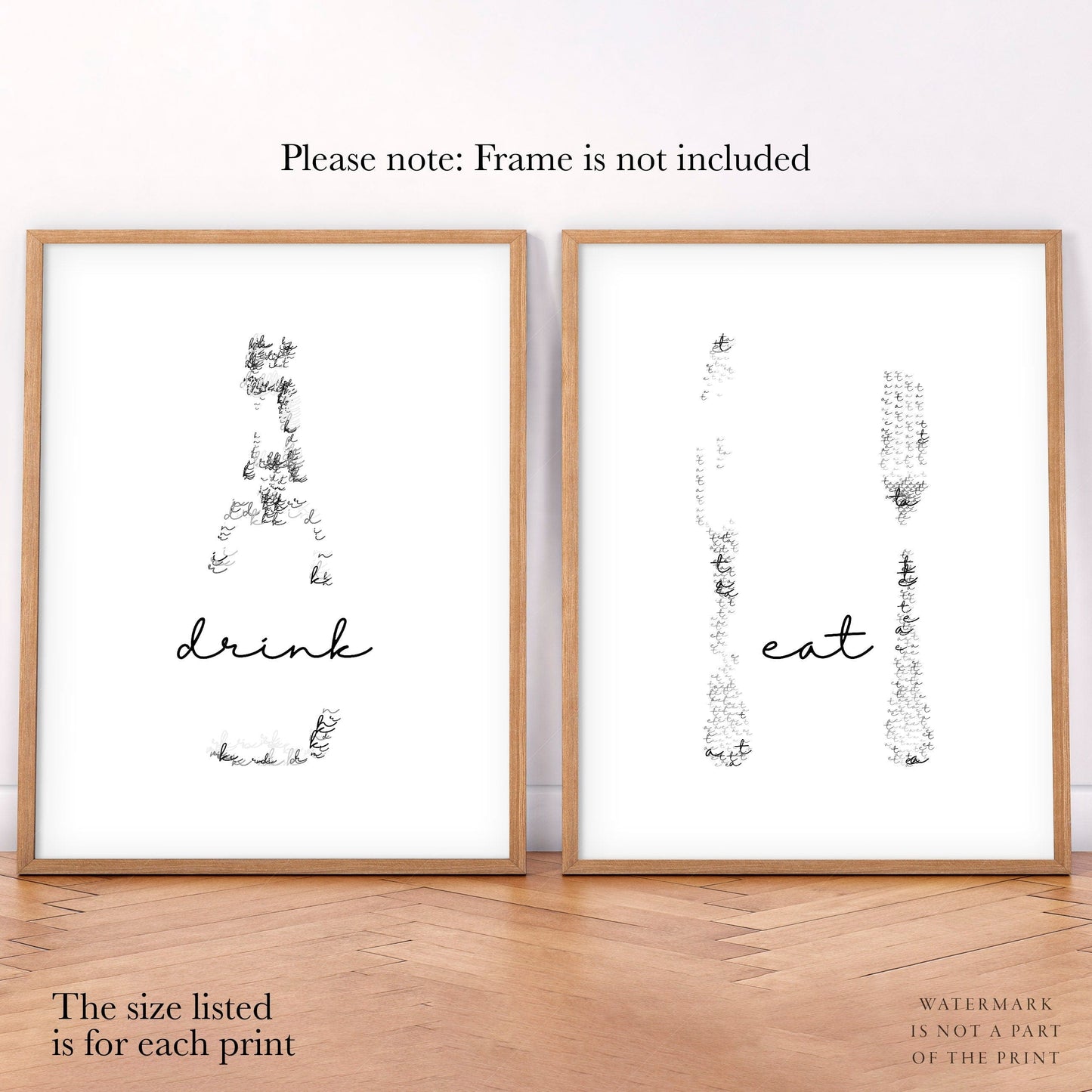 Drink Eat Poster, Set of 2 Prints, Wall art for Dining room or Kitchen