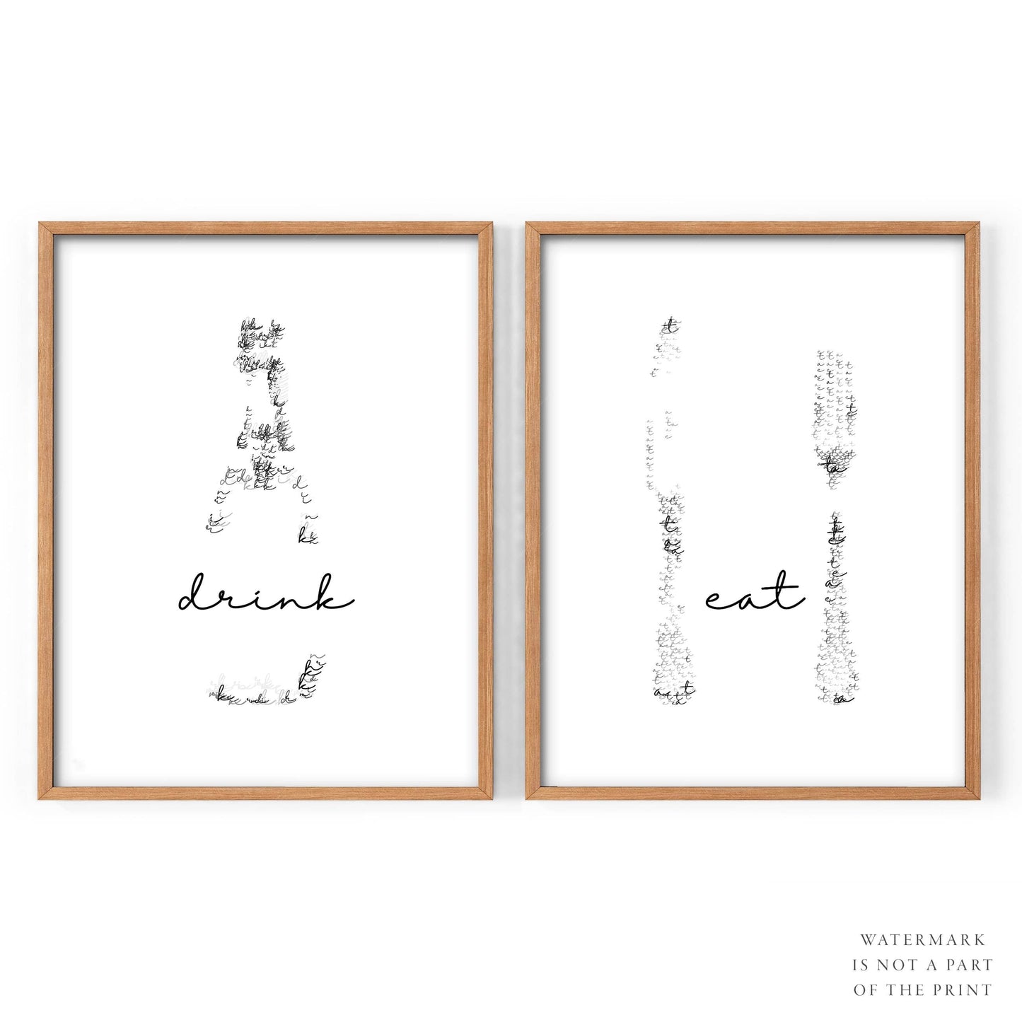 Drink Eat Poster, Set of 2 Prints, Wall art for Dining room or Kitchen