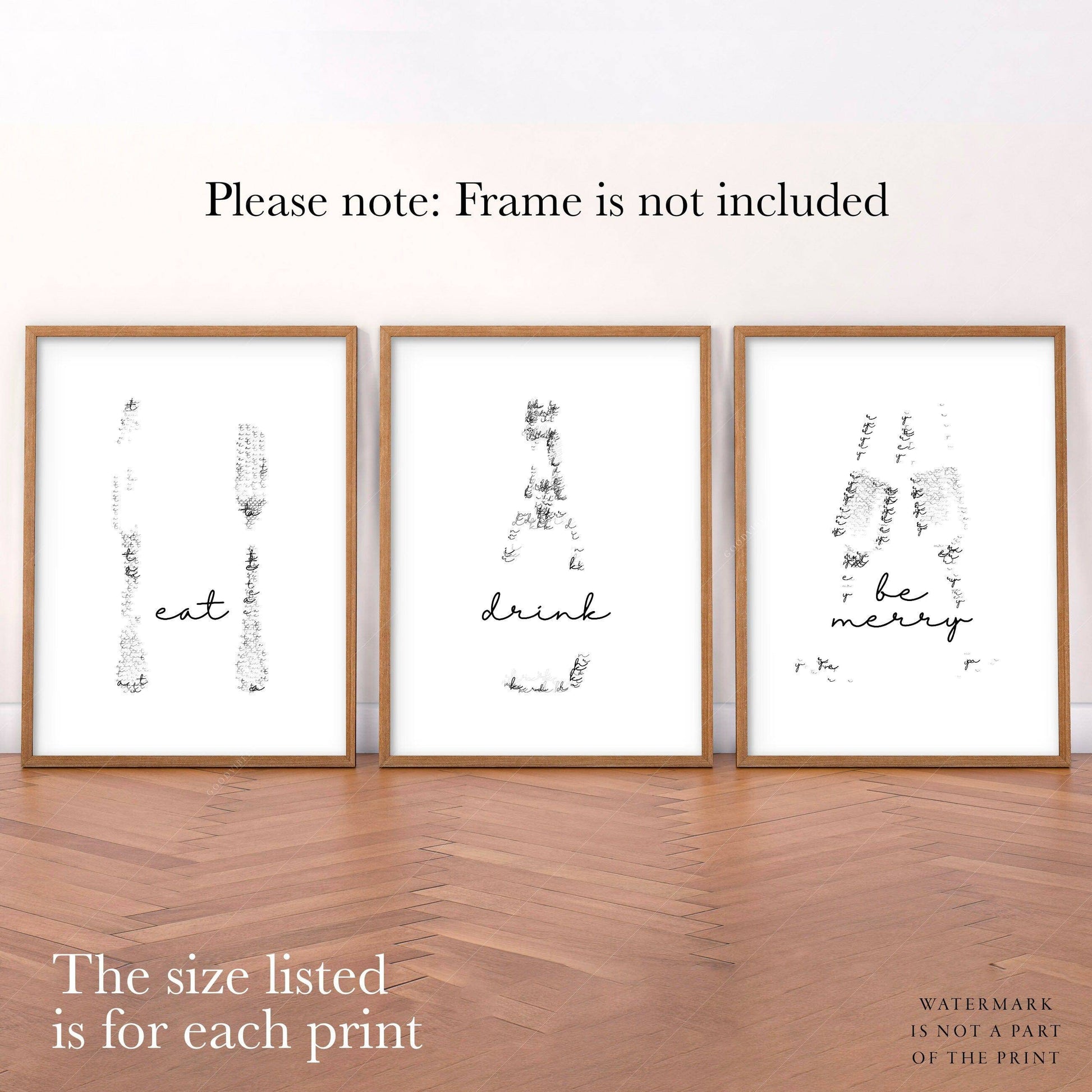 Eat Drink Be Merry, Minimalist wall decor, Set of 3 Prints