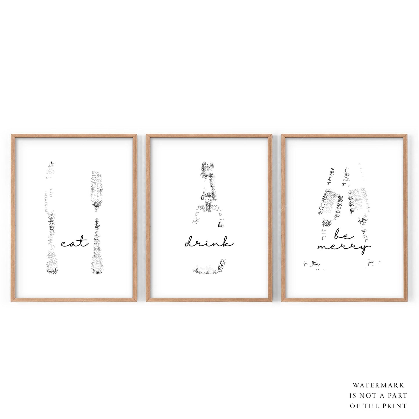 Eat Drink Be Merry, Minimalist wall decor, Set of 3 Prints