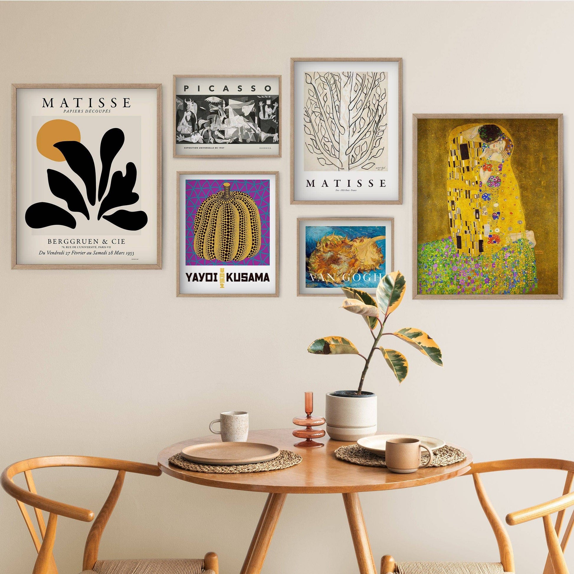 Famous Paintings Gallery Wall, Set of 6 Prints, Matisse, Picasso, Van Gogh, Klimt, Yayoi Kusama