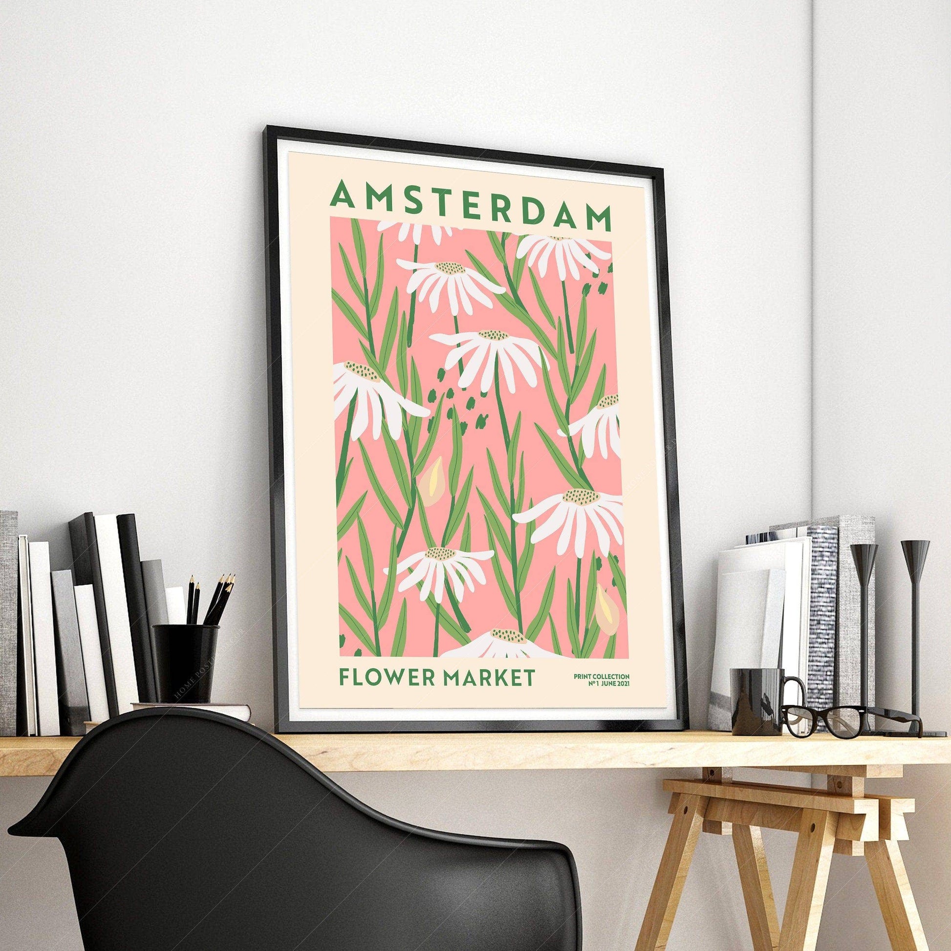 Flower Market Amsterdam, Famous City Poster, Gift Idea, Floral Wall Art