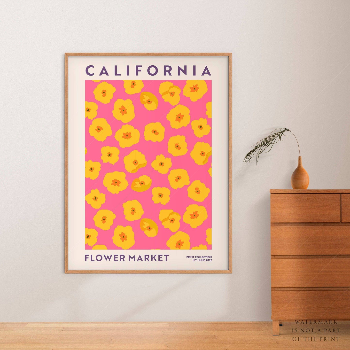 Flower Market California, Famous City Poster, Gift Idea, Floral Wall Art