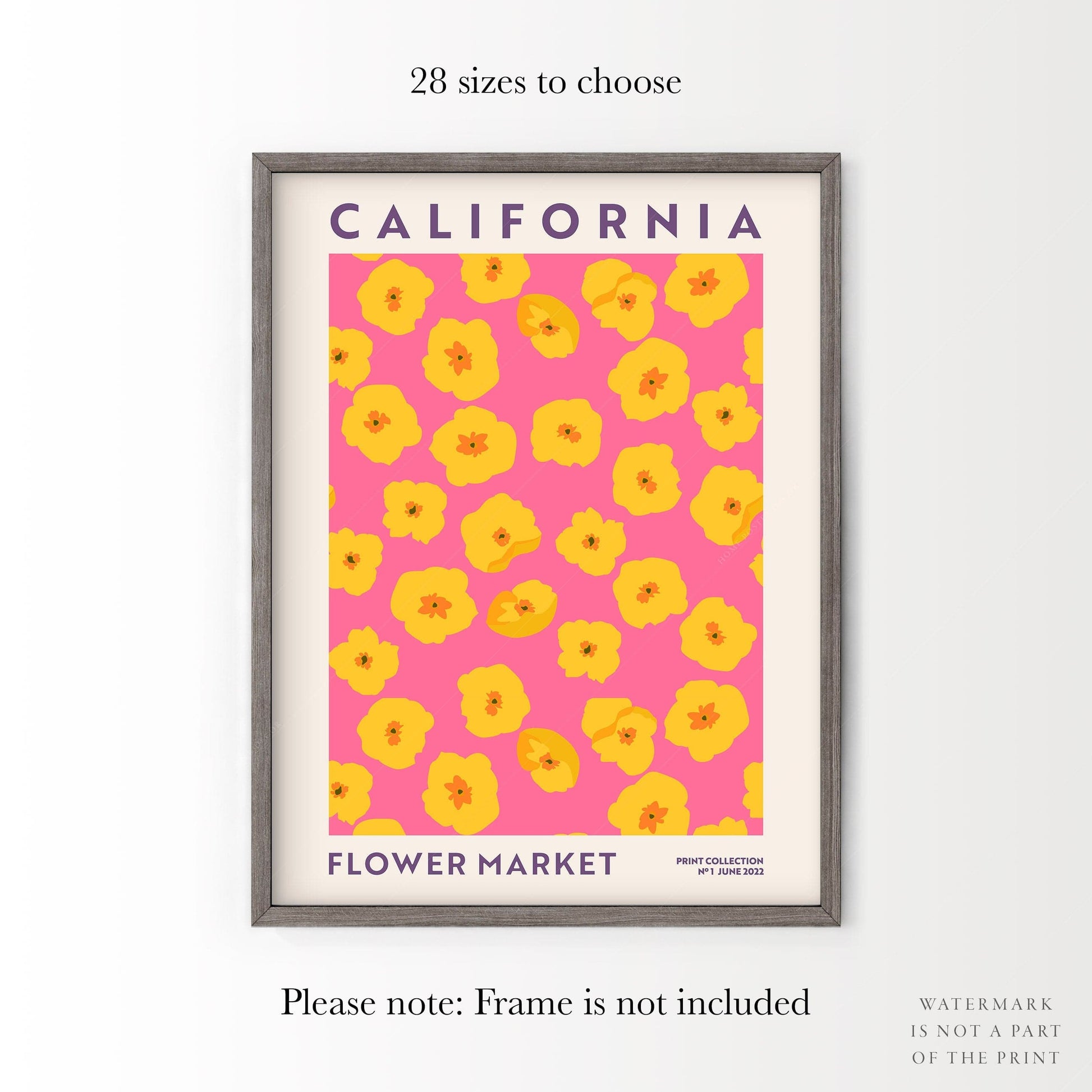 Flower Market California, Famous City Poster, Gift Idea, Floral Wall Art