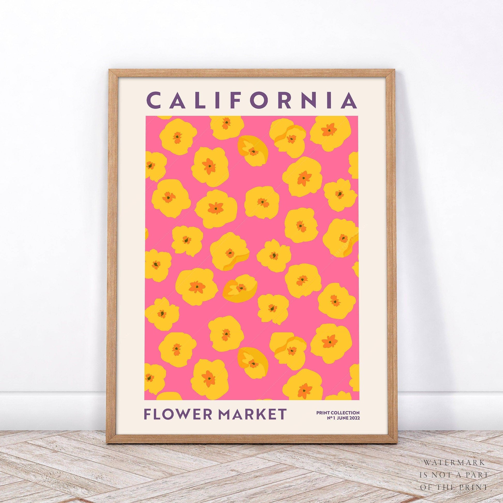 Flower Market California, Famous City Poster, Gift Idea, Floral Wall Art