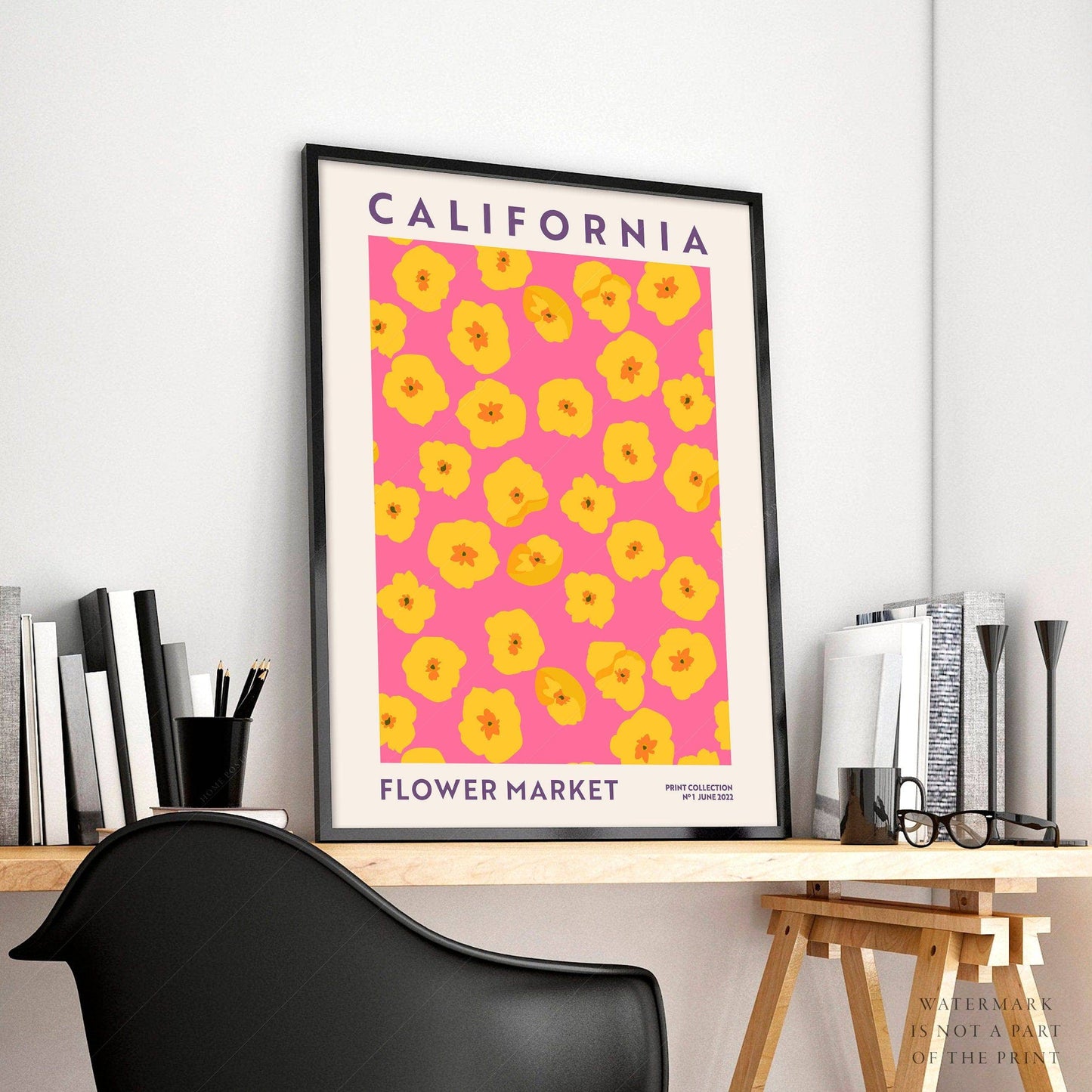 Flower Market California, Famous City Poster, Gift Idea, Floral Wall Art