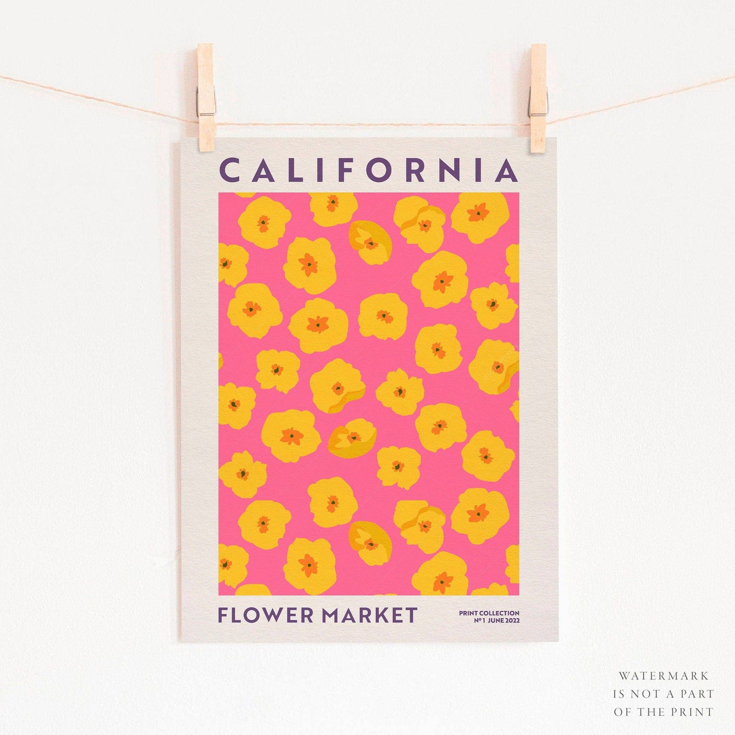 Flower Market California, Famous City Poster, Gift Idea, Floral Wall Art