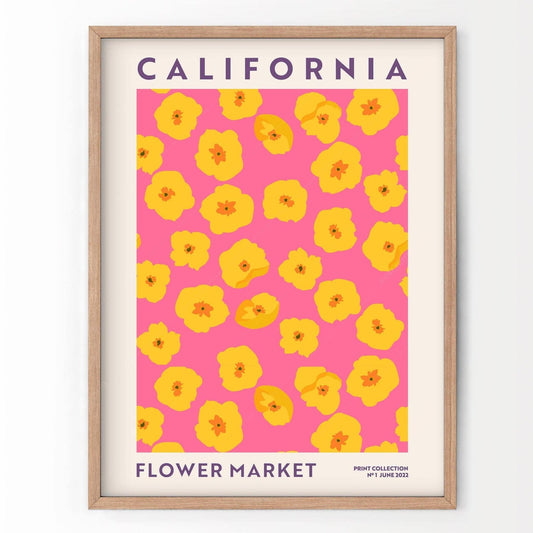 Flower Market California, Famous City Poster, Gift Idea, Floral Wall Art