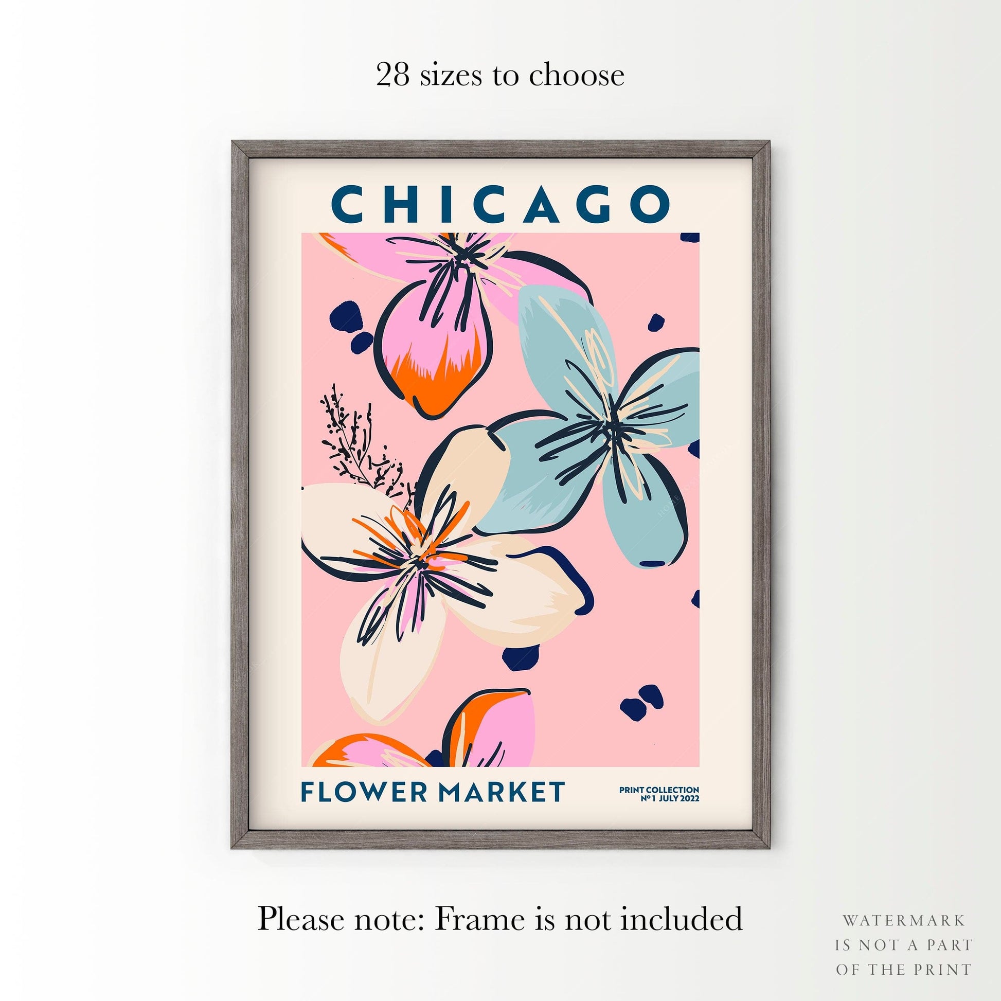 Flower Market Chicago, Famous City Poster, Gift Idea, Floral Wall Art