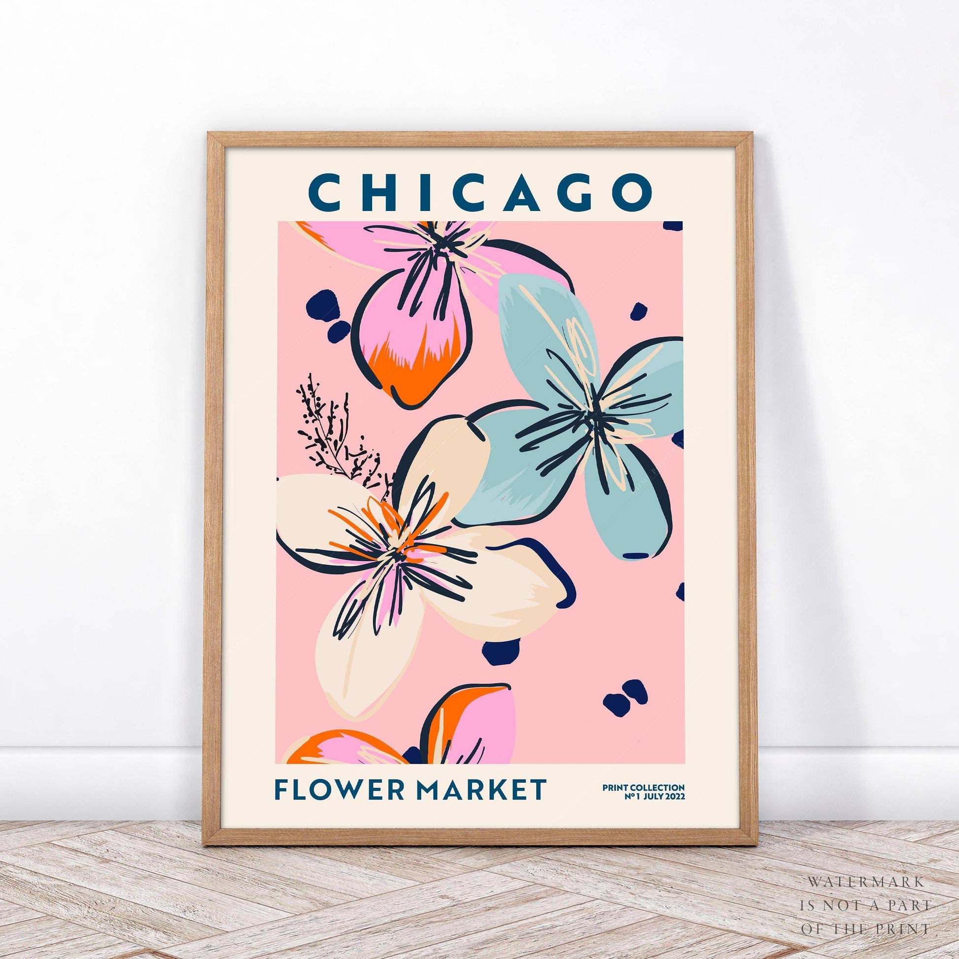 Flower Market Chicago, Famous City Poster, Gift Idea, Floral Wall Art