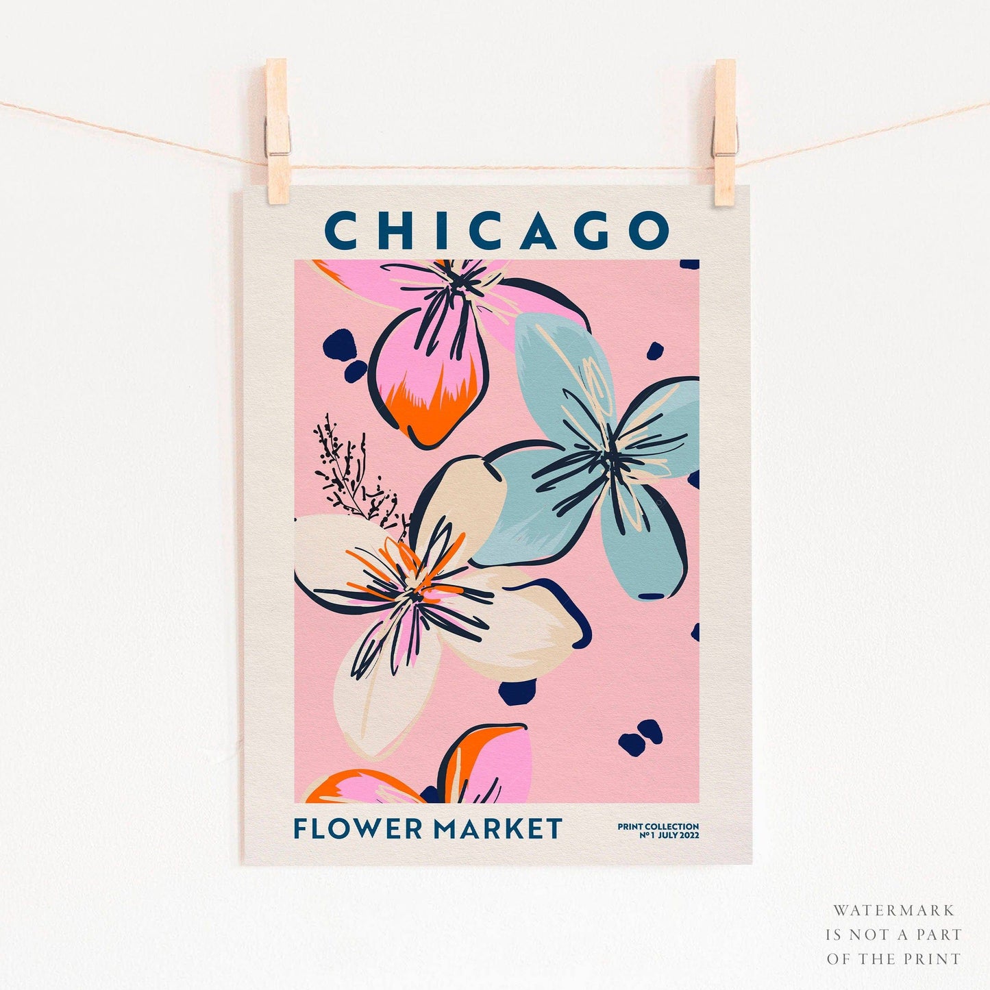 Flower Market Chicago, Famous City Poster, Gift Idea, Floral Wall Art