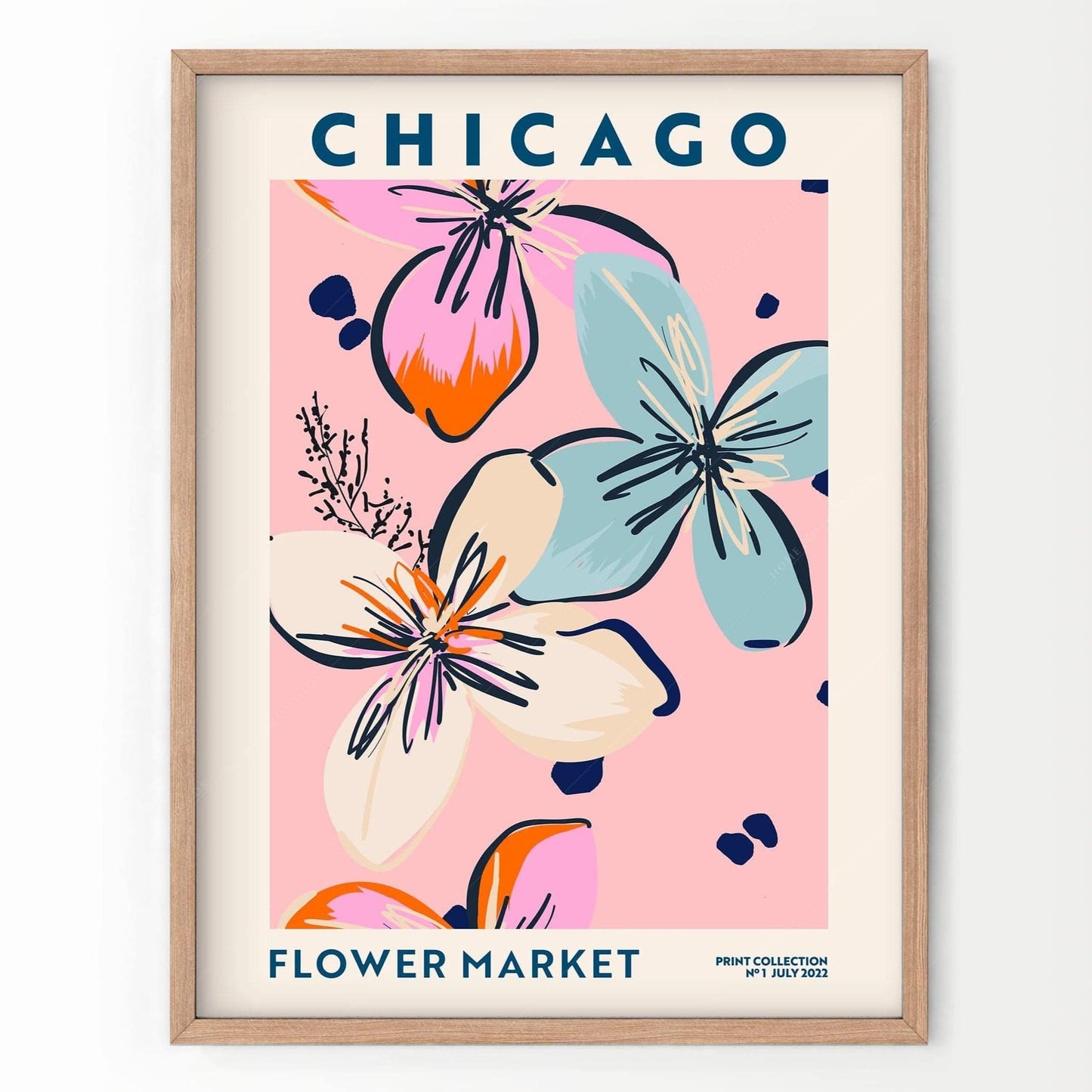 Flower Market Chicago, Famous City Poster, Gift Idea, Floral Wall Art