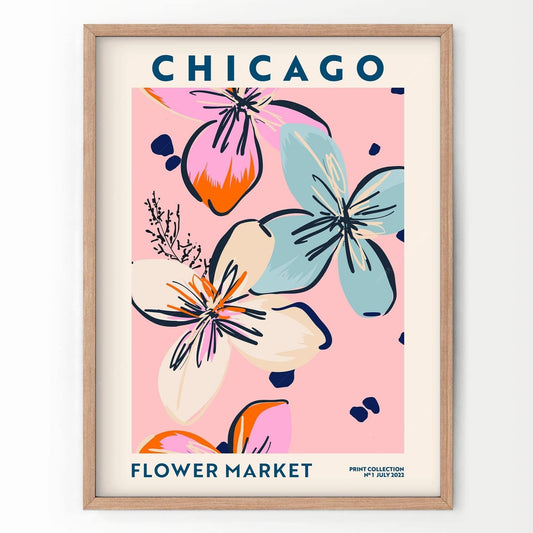 Flower Market Chicago, Famous City Poster, Gift Idea, Floral Wall Art