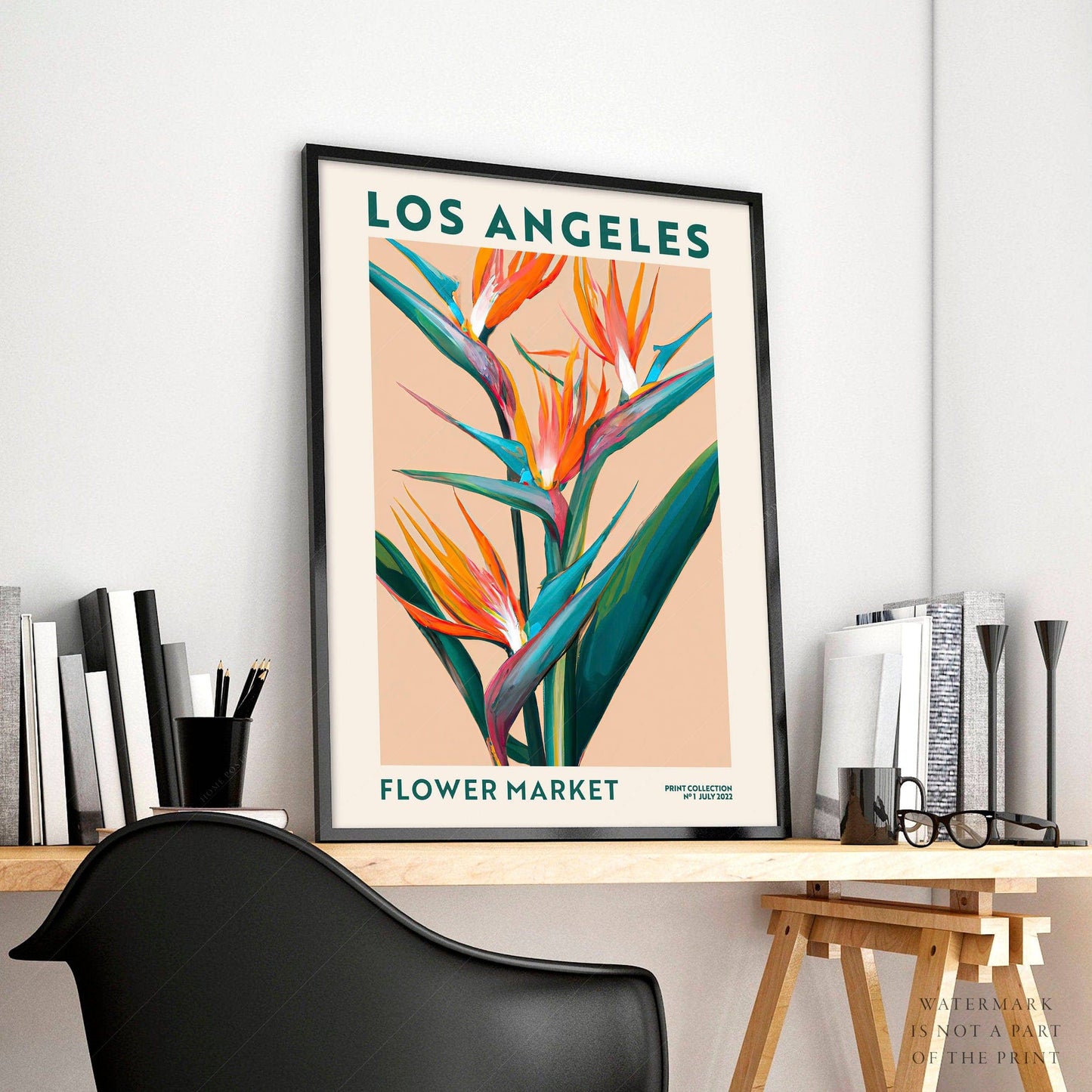 Flower Market Los Angeles, Famous City Poster, Gift Idea, Floral Wall Art