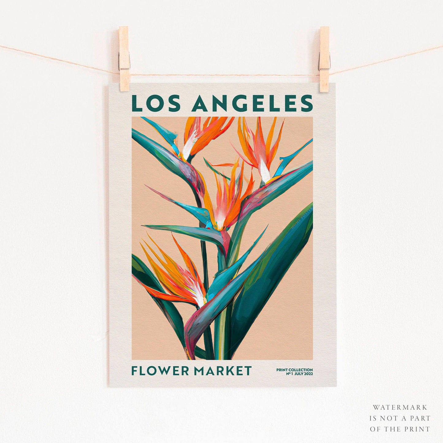 Flower Market Los Angeles, Famous City Poster, Gift Idea, Floral Wall Art