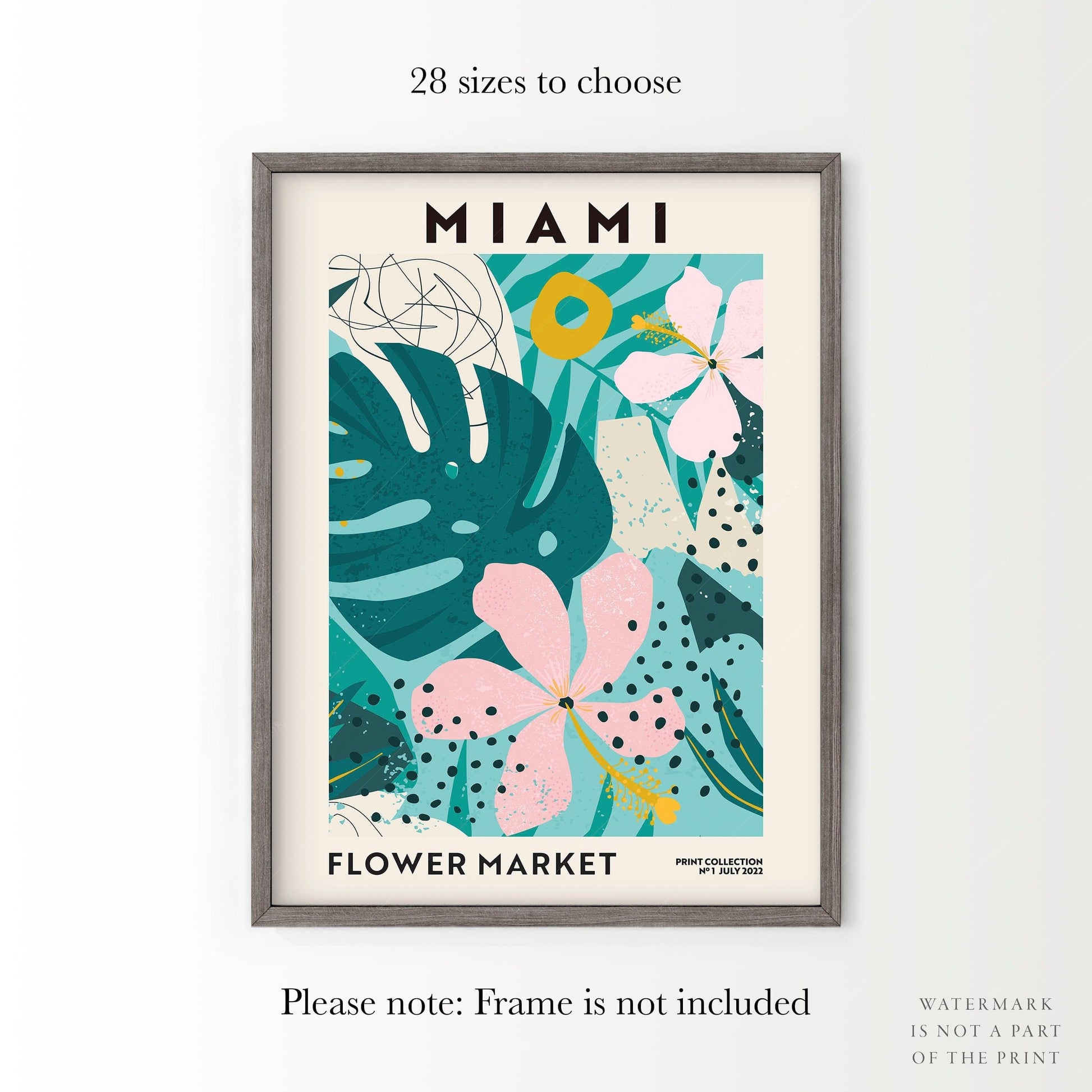 Flower Market Miami, Famous City Poster, Gift Idea, Floral Wall Art