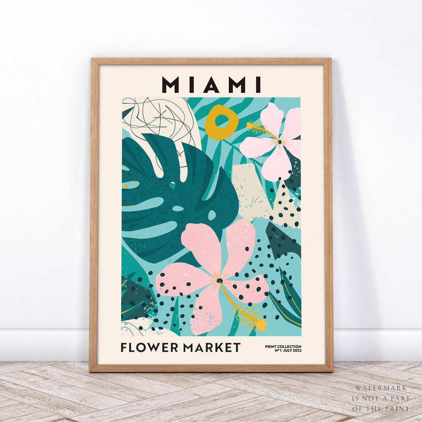 Flower Market Miami, Famous City Poster, Gift Idea, Floral Wall Art