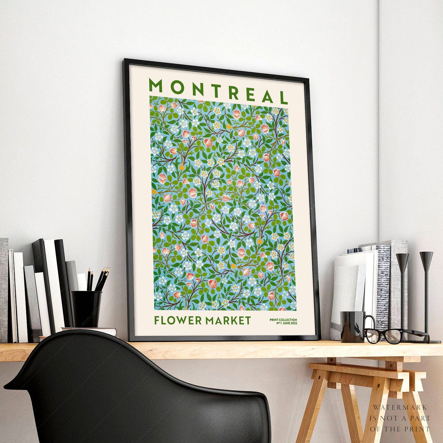 Flower Market Montreal, Famous City Poster, Gift Idea, Floral Wall Art