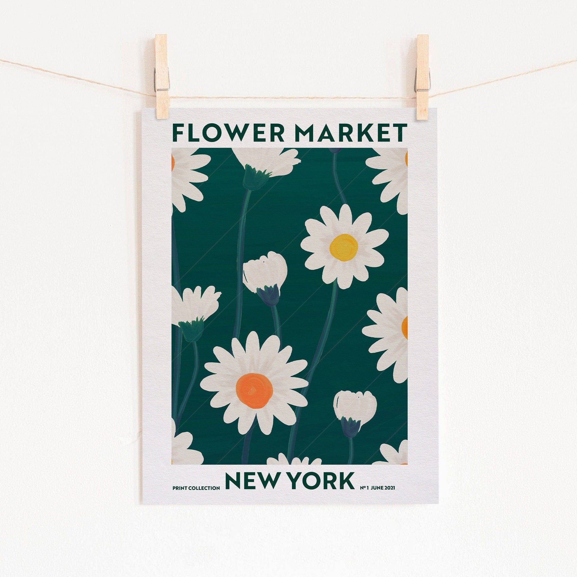 Flower Market New York, Famous City Poster, Travel Gift Idea, Floral Wall Art