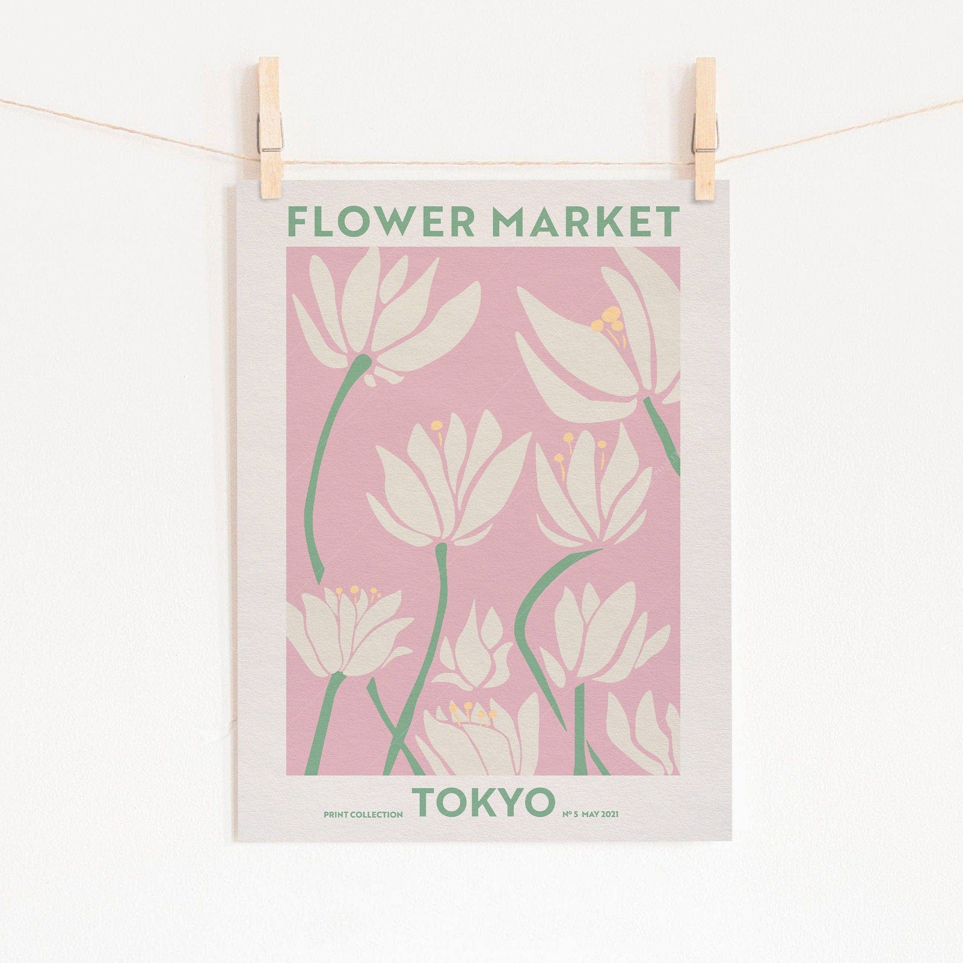 Flower Market Tokyo, Famous City Poster, Travel Gift Idea, Floral Wall Art