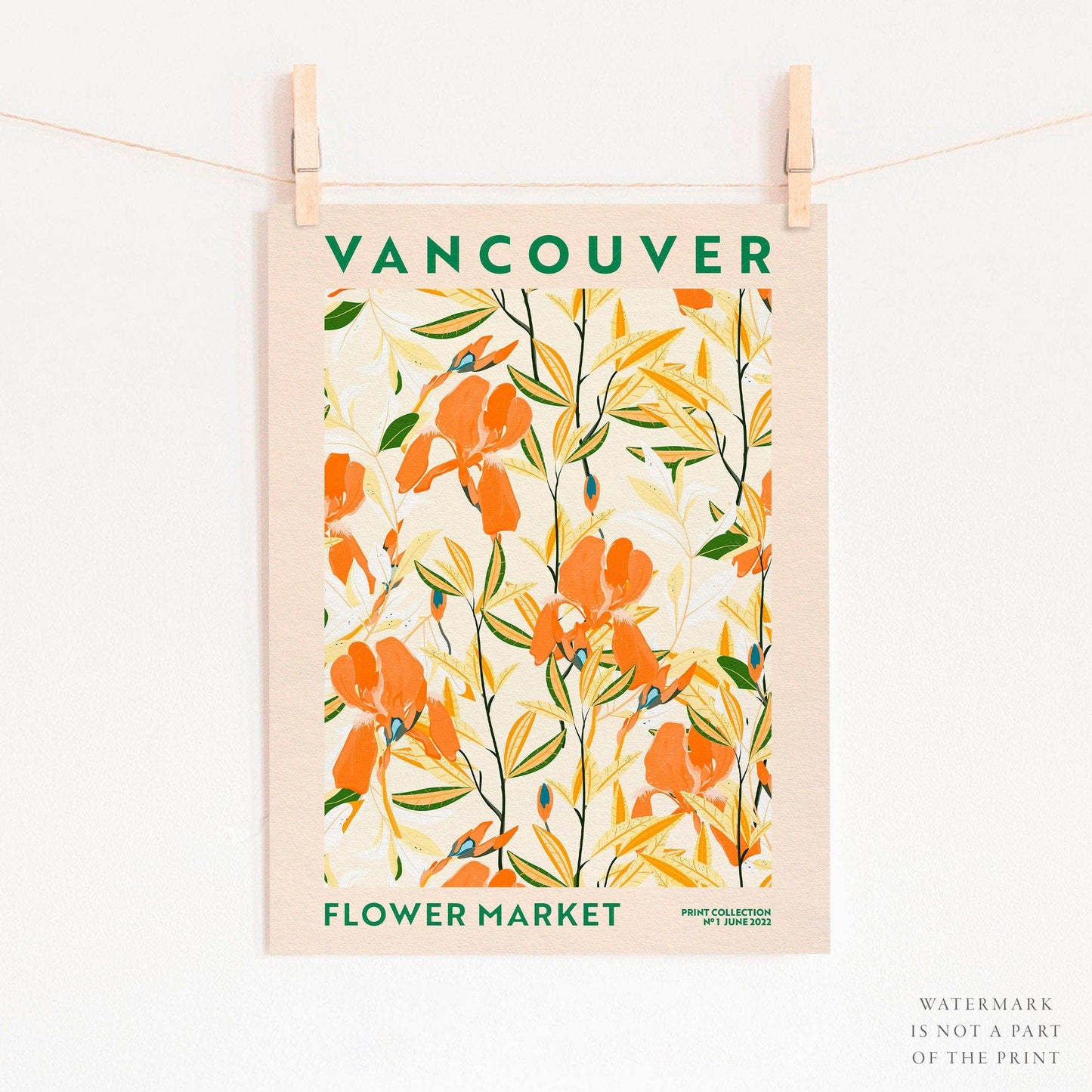 Flower Market Vancouver, Famous City Poster, Travel Gift Idea, Floral Wall Art