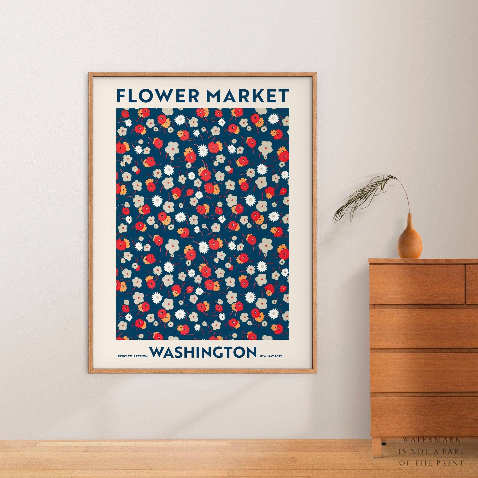 Flower Market Washington, Famous City Poster, Floral Wall Art