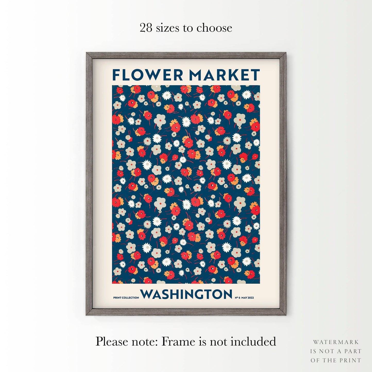 Flower Market Washington, Famous City Poster, Floral Wall Art