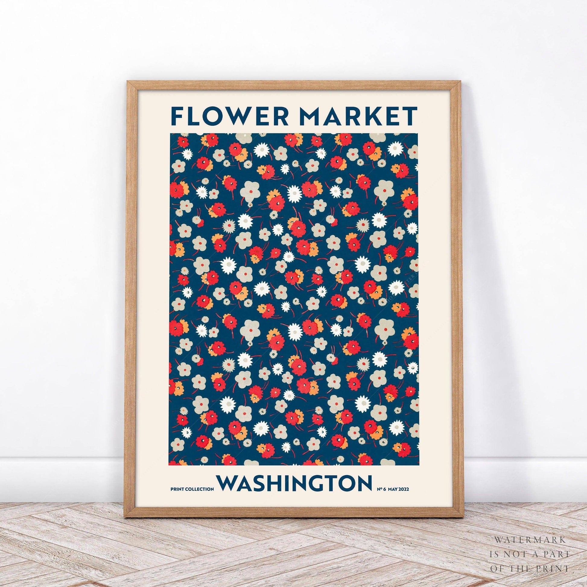 Flower Market Washington, Famous City Poster, Floral Wall Art