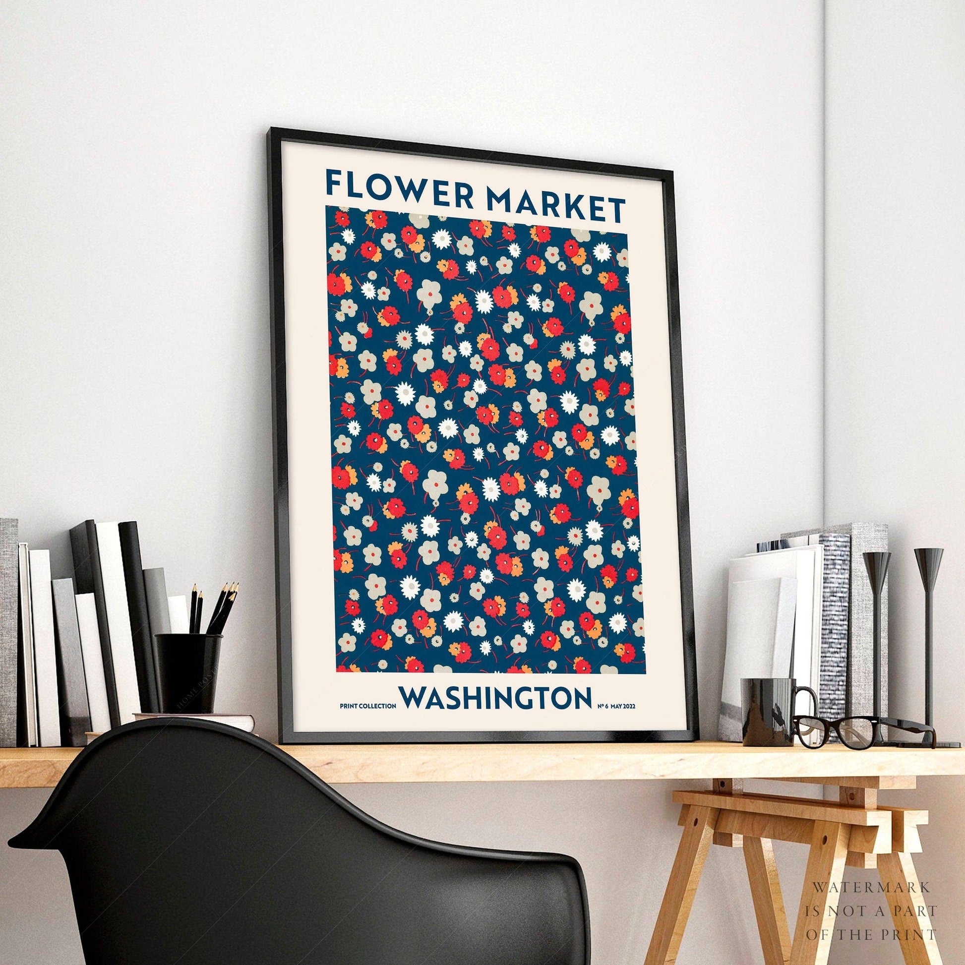 Flower Market Washington, Famous City Poster, Floral Wall Art