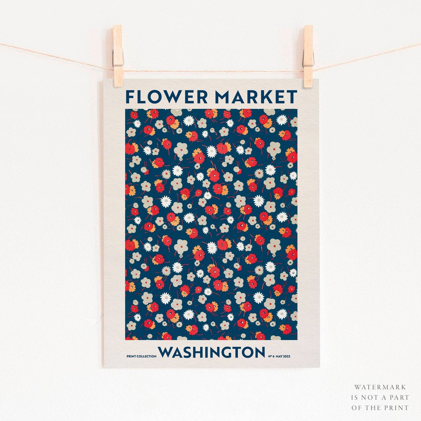 Flower Market Washington, Famous City Poster, Floral Wall Art