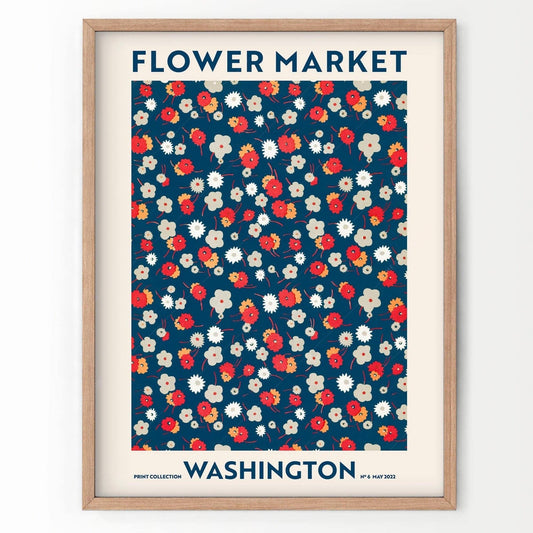 Flower Market Washington, Famous City Poster, Floral Wall Art