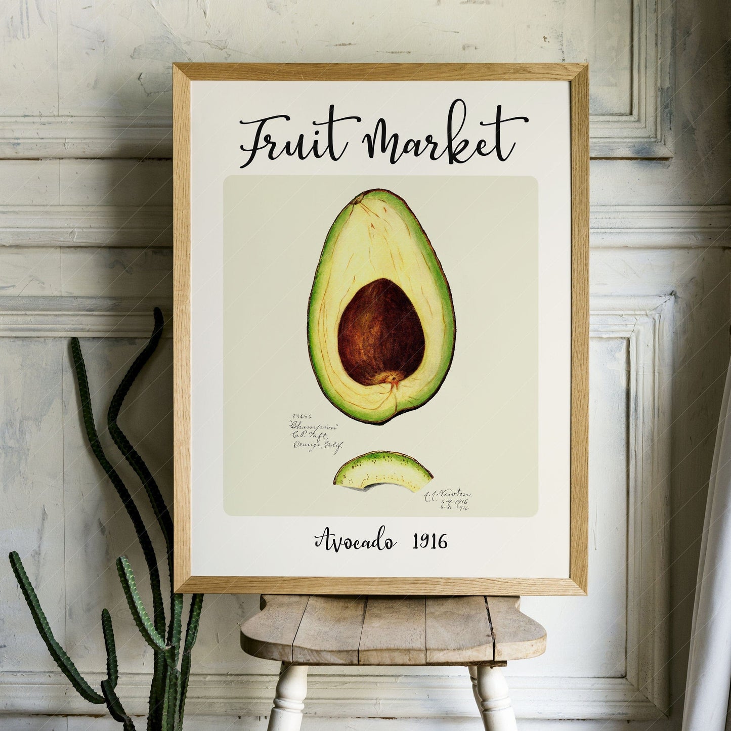 Fruit Market Print, Farmhouse Decor, Antique Avocado Painting