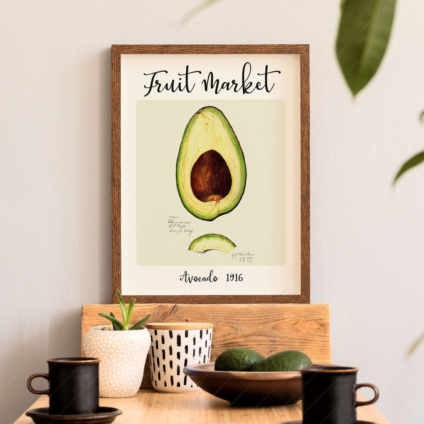 Fruit Market Print, Farmhouse Decor, Antique Avocado Painting