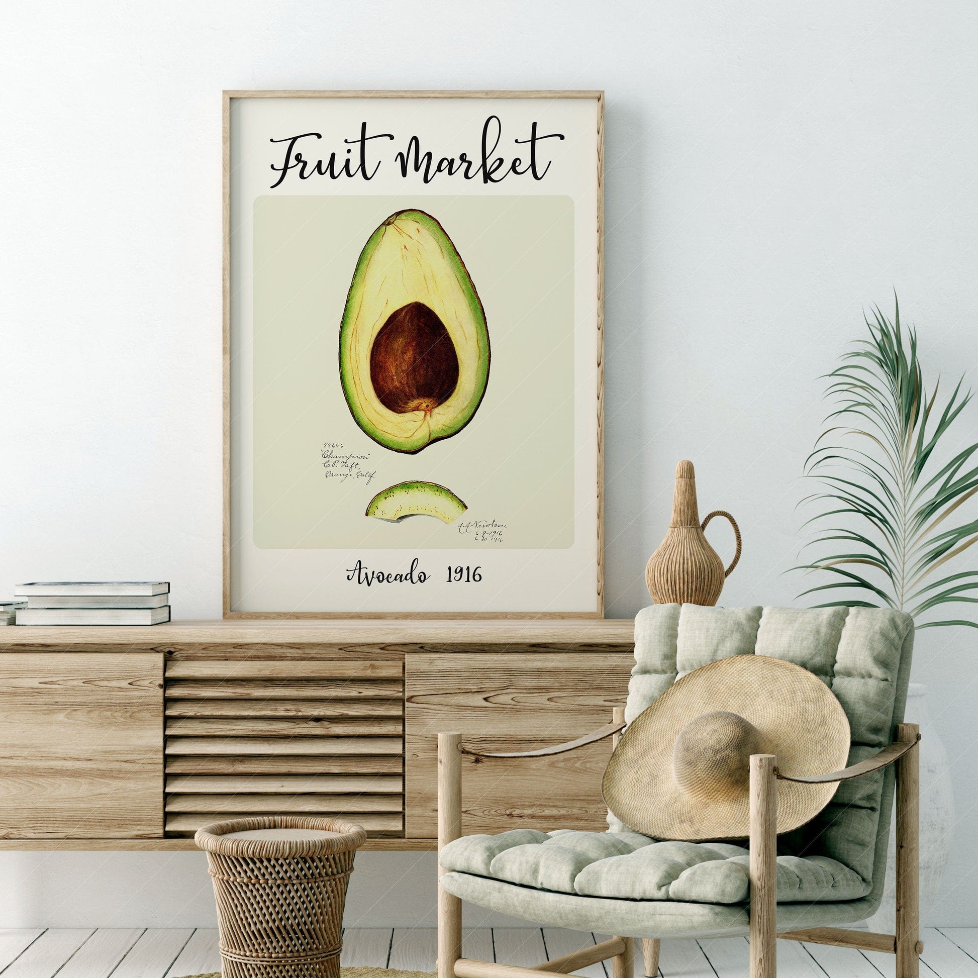 Fruit Market Print, Farmhouse Decor, Antique Avocado Painting