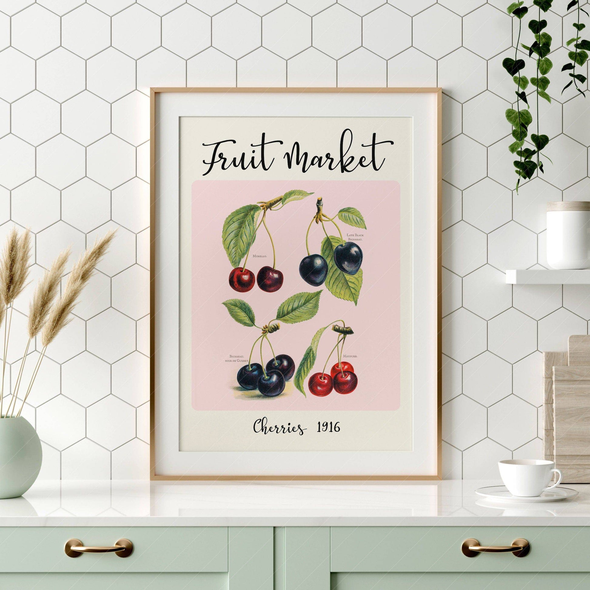 Fruit Market Print, Farmhouse Decor, Antique Berries Painting