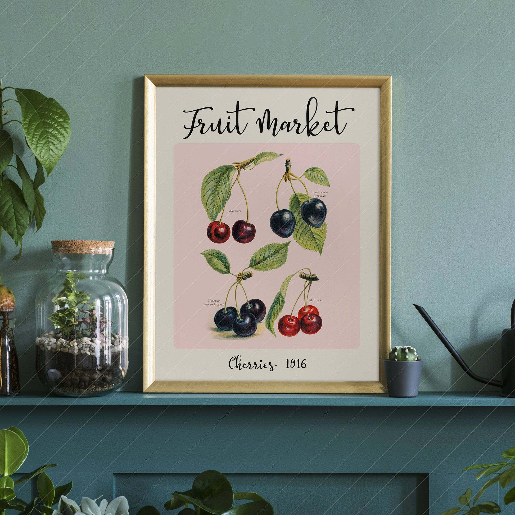 Fruit Market Print, Farmhouse Decor, Antique Berries Painting