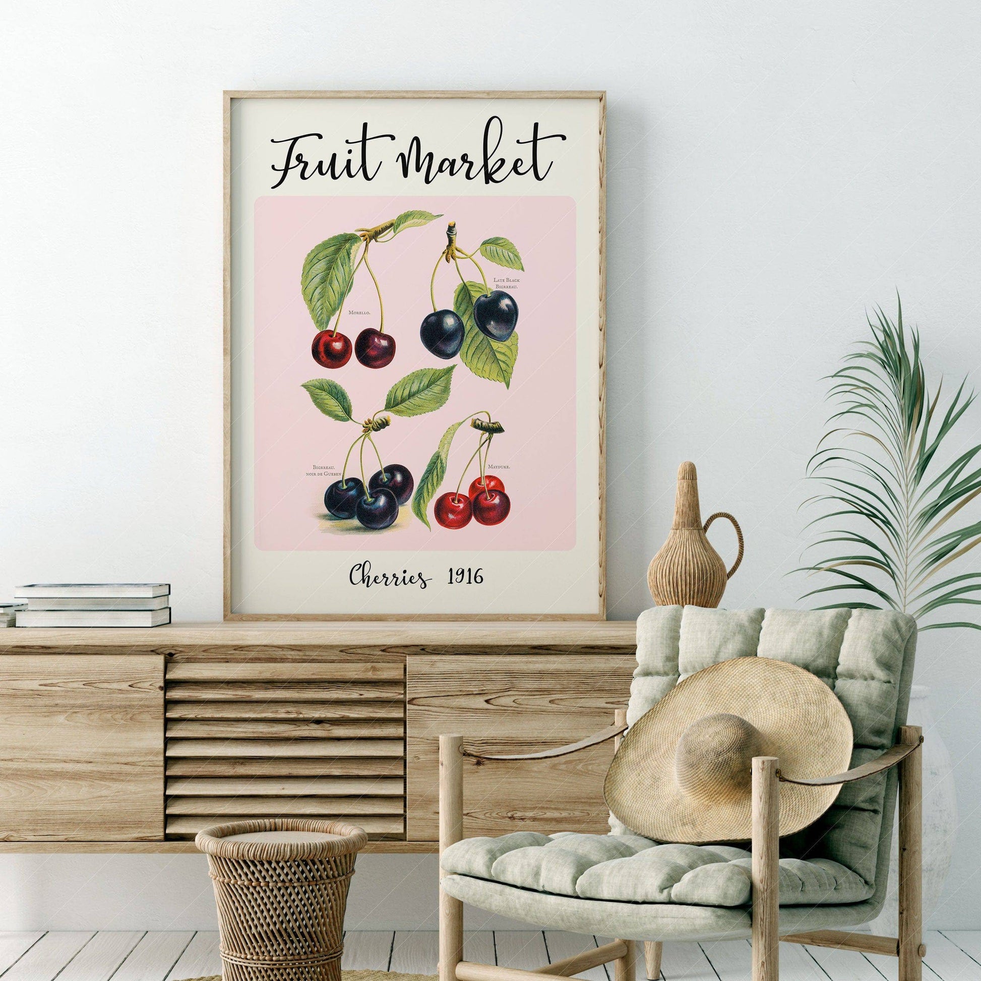 Fruit Market Print, Farmhouse Decor, Antique Berries Painting