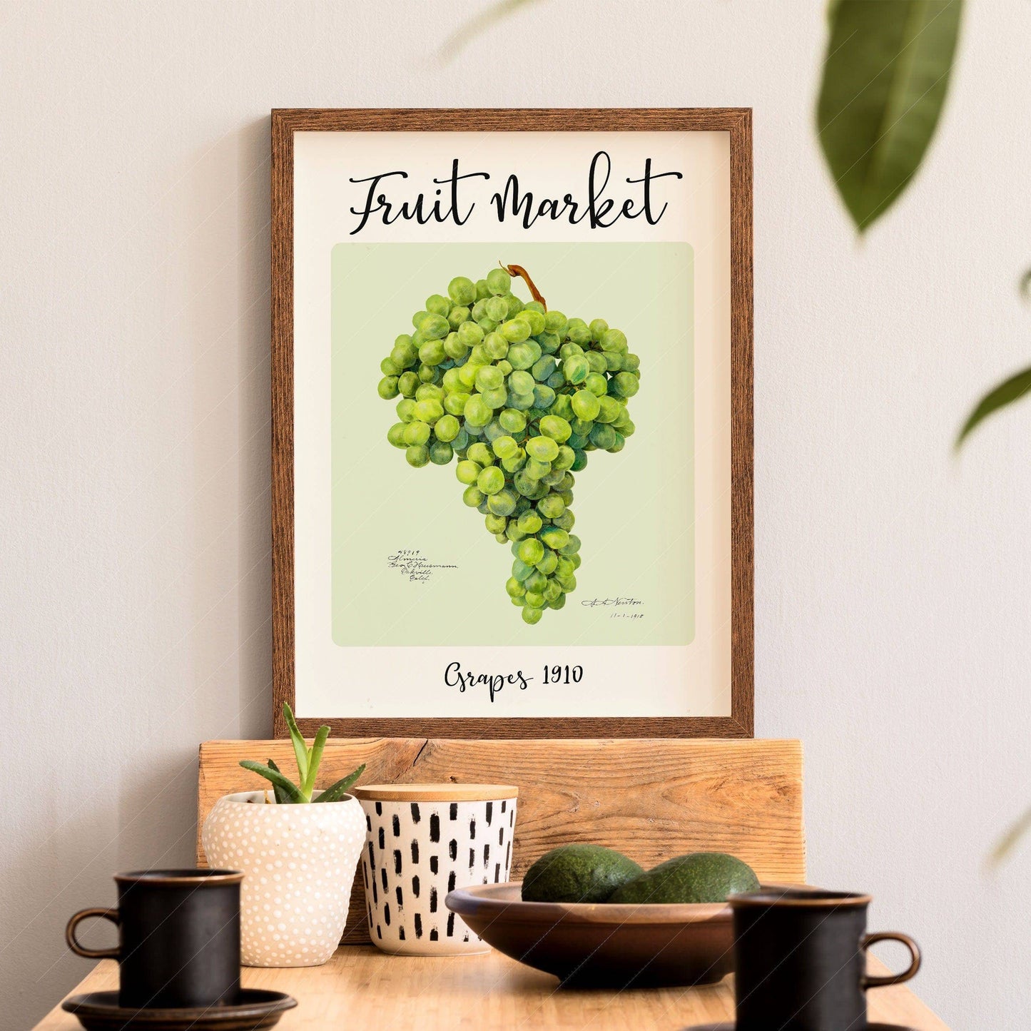 Fruit Market Print, Farmhouse Decor, Antique Grapes Painting