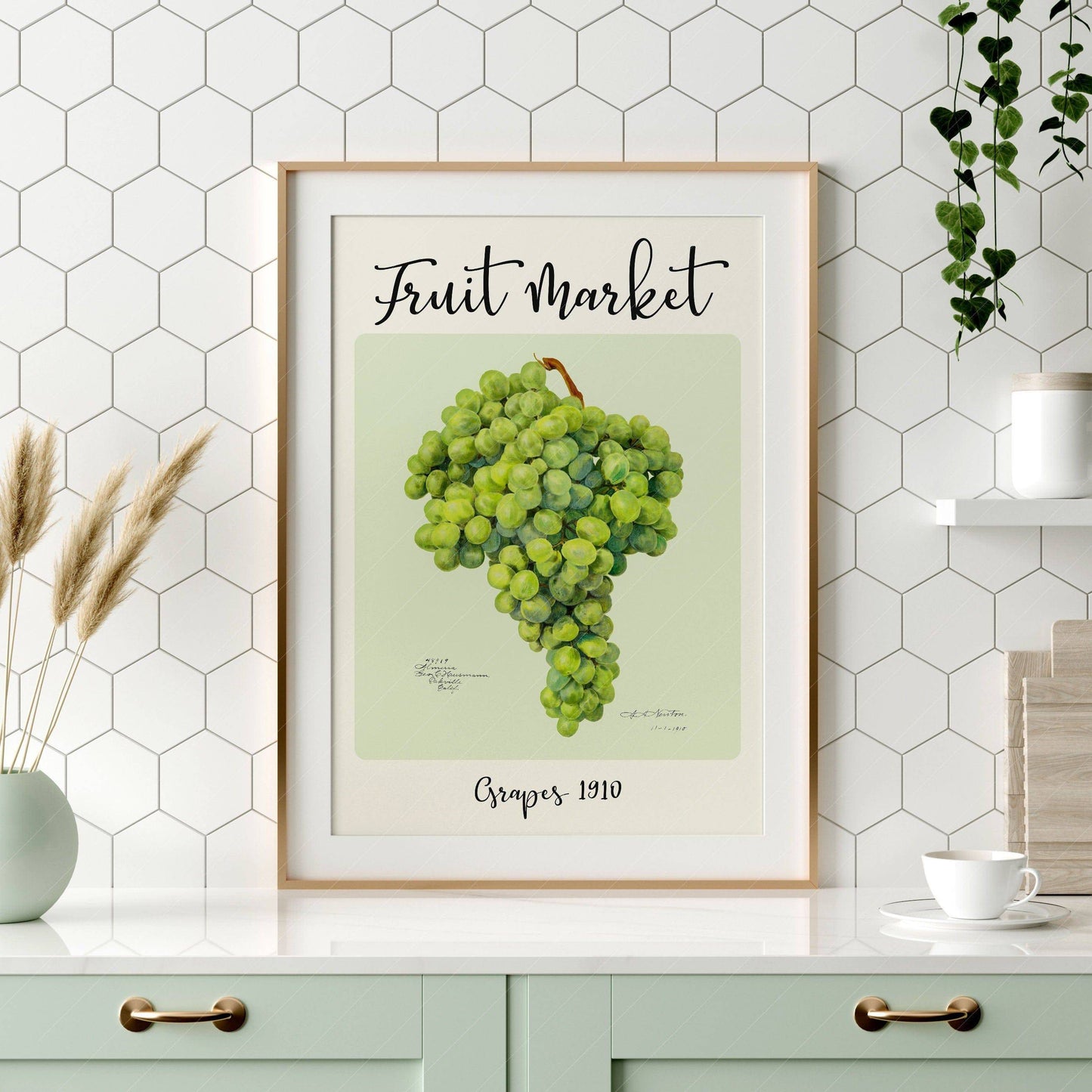 Fruit Market Print, Farmhouse Decor, Antique Grapes Painting