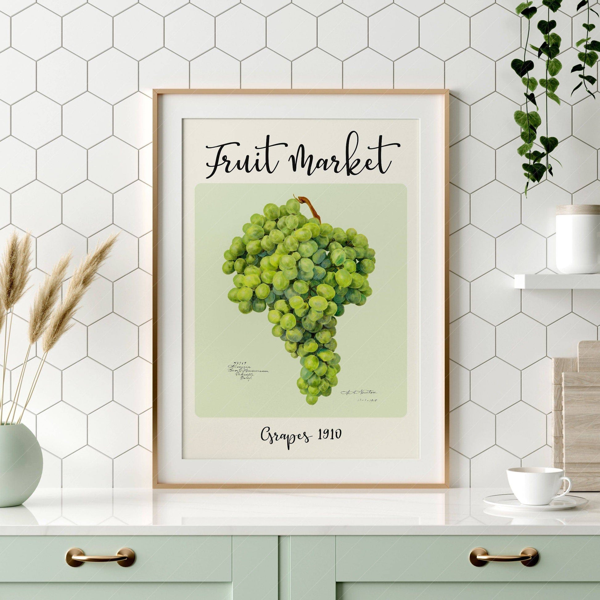 Fruit Market Print, Farmhouse Decor, Antique Grapes Painting