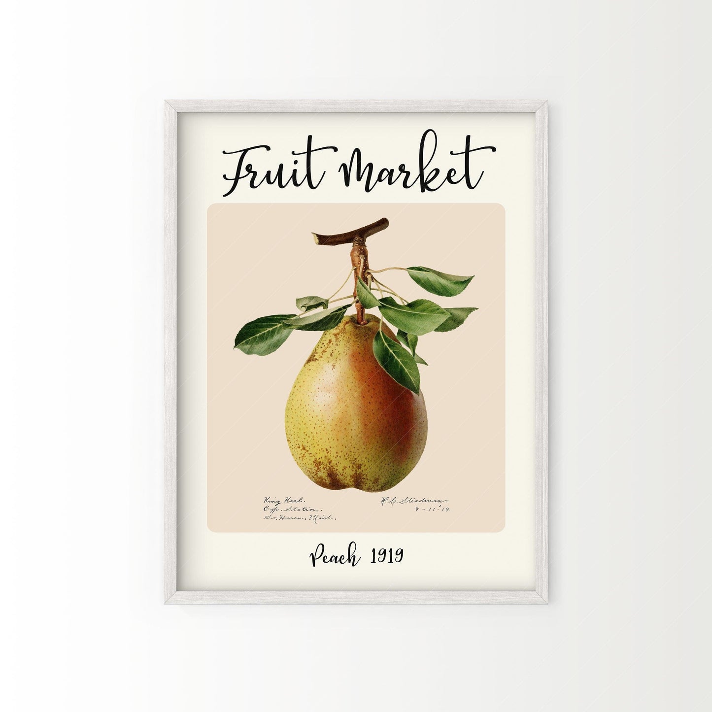 Fruit Market Print, Farmhouse Decor, Antique Pear Fruit Painting